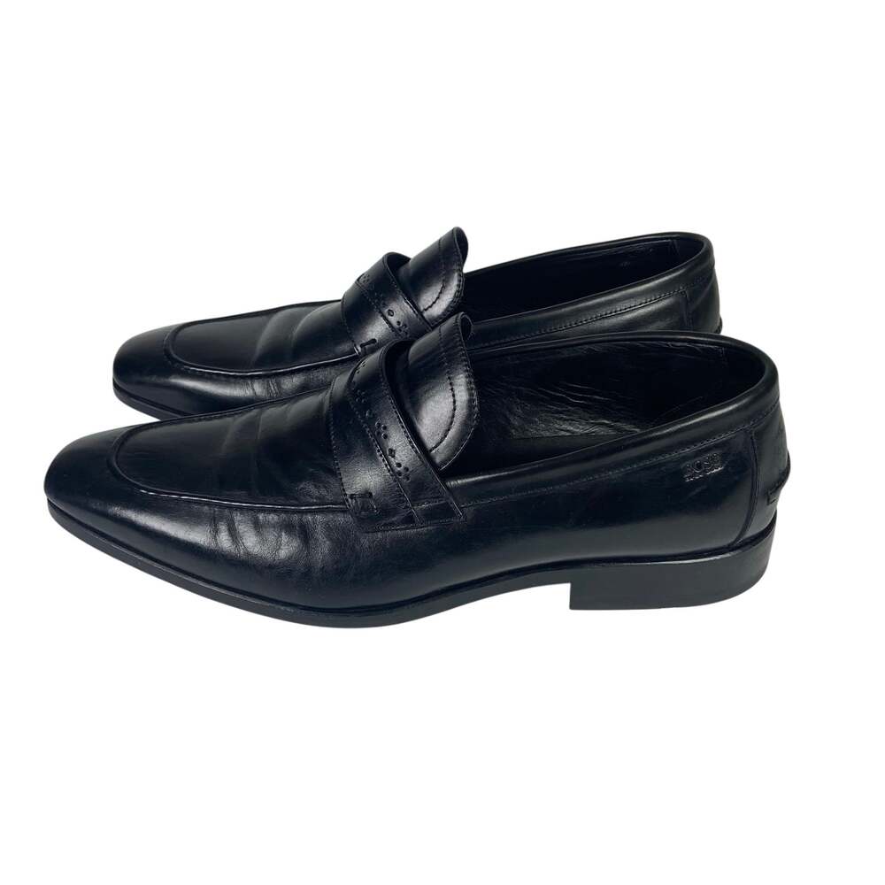 Boss Hugo Boss Mens Black Leather Loafer Shoes Size 11